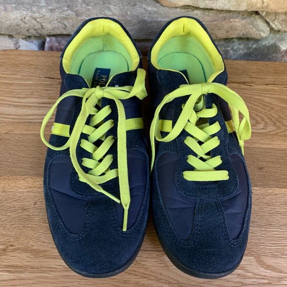 POLO Jacory Ralph Lauren Men's Sneakers Navy Blue Suede Yellow - Picture 5 of 15